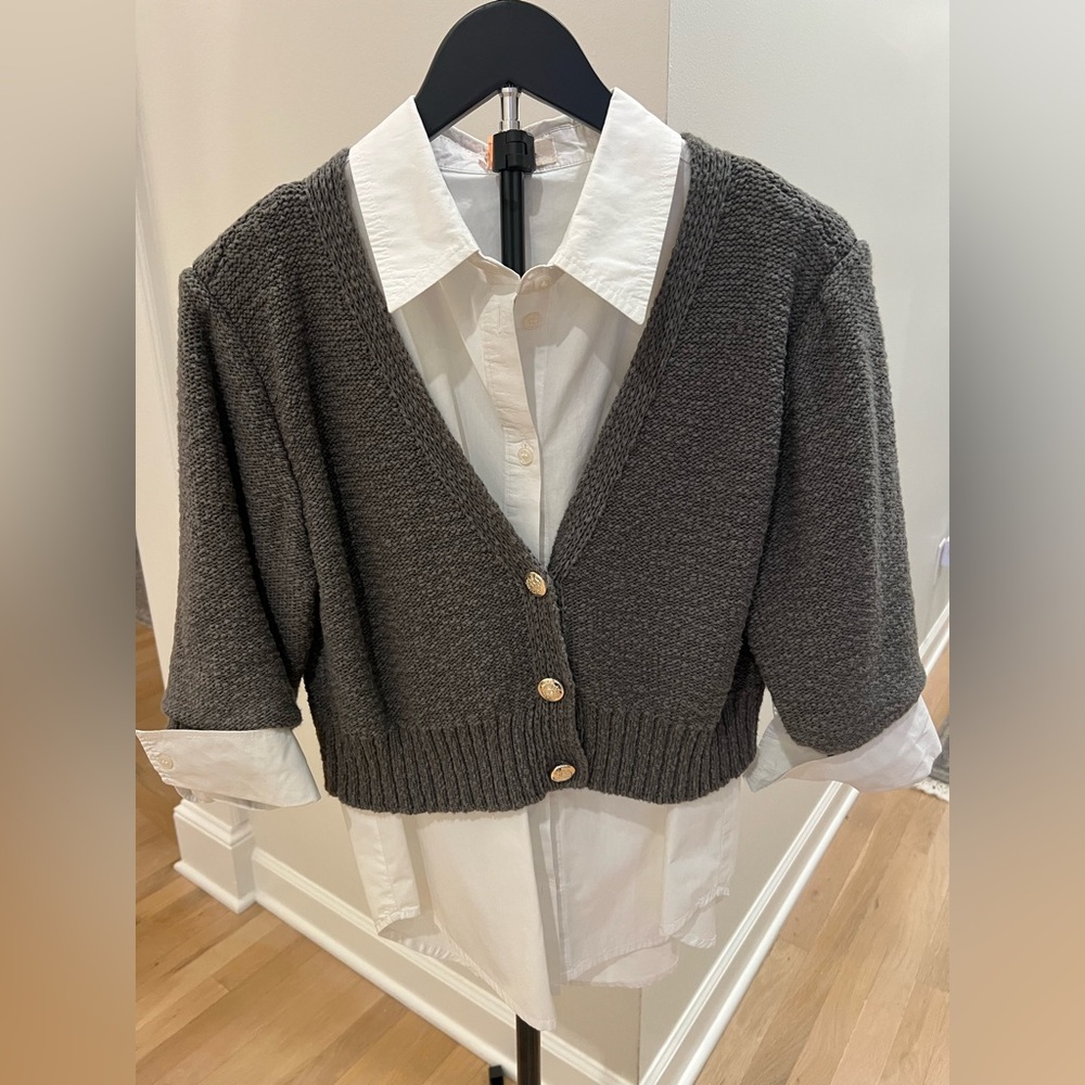 Elan Charcoal Button-Up Cardigan (Sz S)